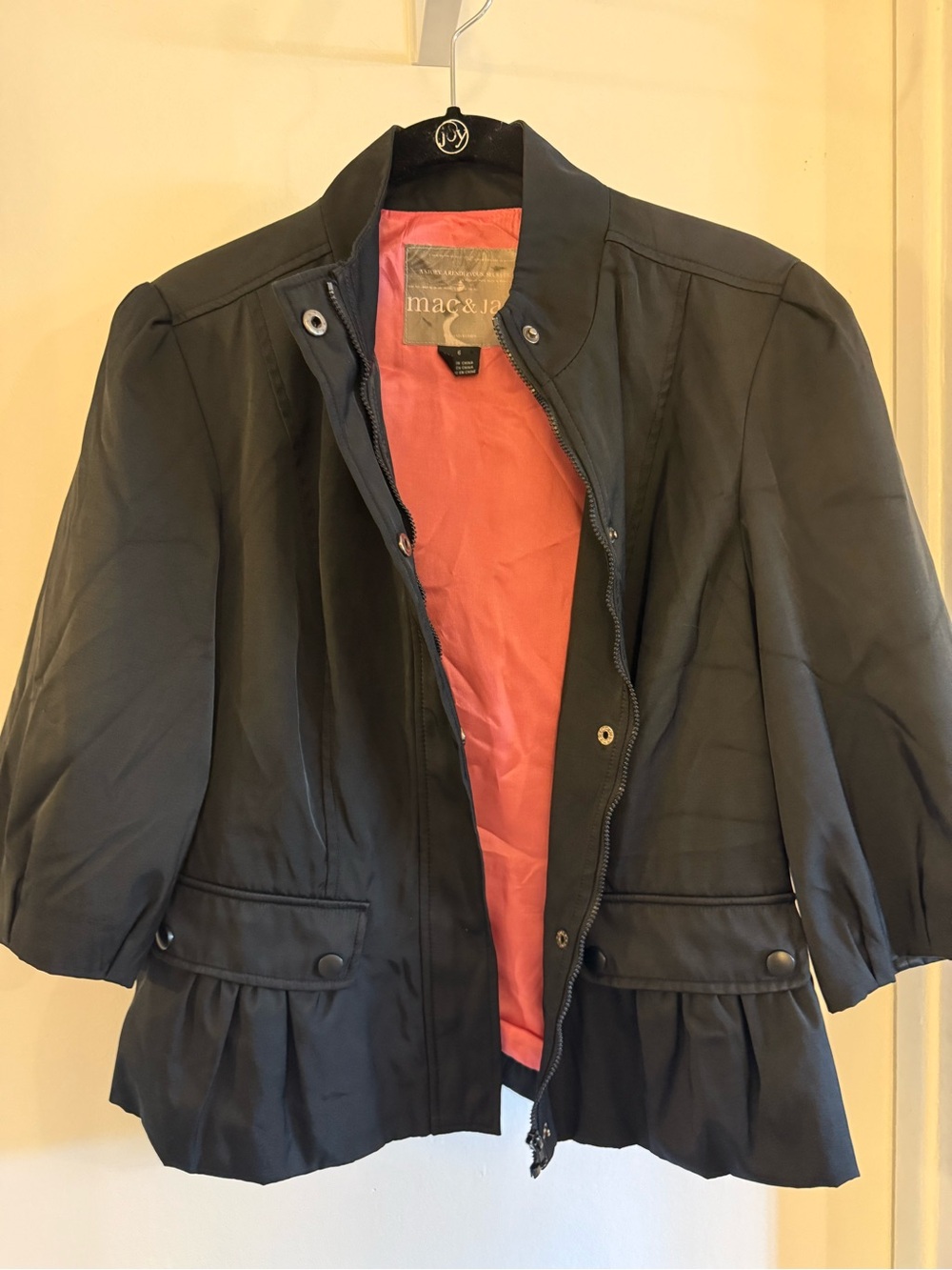 mac & jac Black Bomber Jacket with Pink Lining